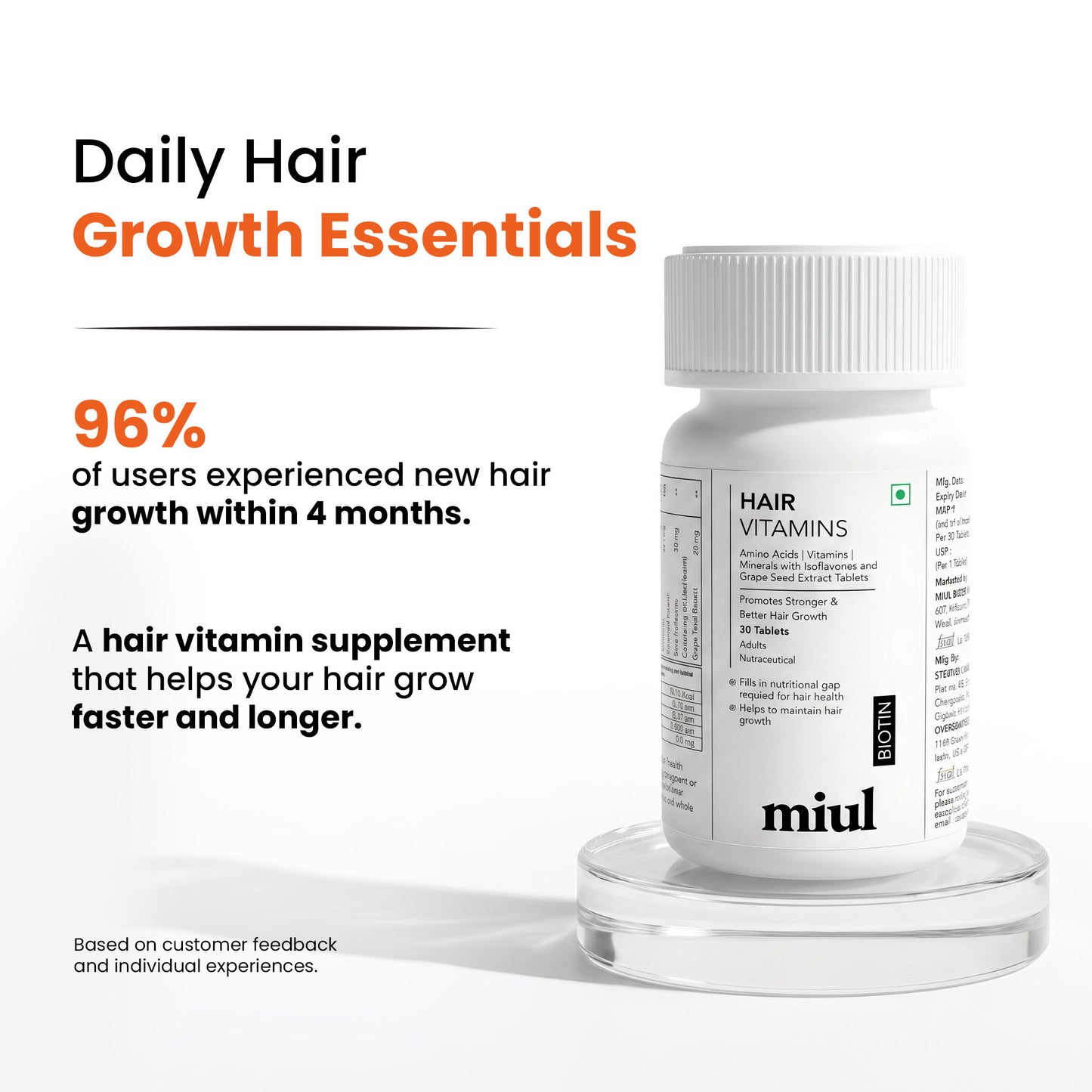 Hair Vitamin Supplements for Re-Growth | FSSAI Approved | Vegan Friendly